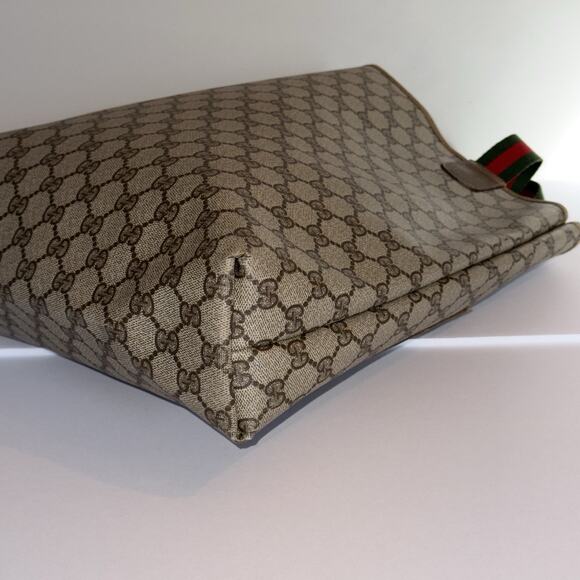 GUCCI Vintage GG Supreme Canvas Tote Web Stripe Shoulder Bag Italy Authentic - Picture 11 of 15